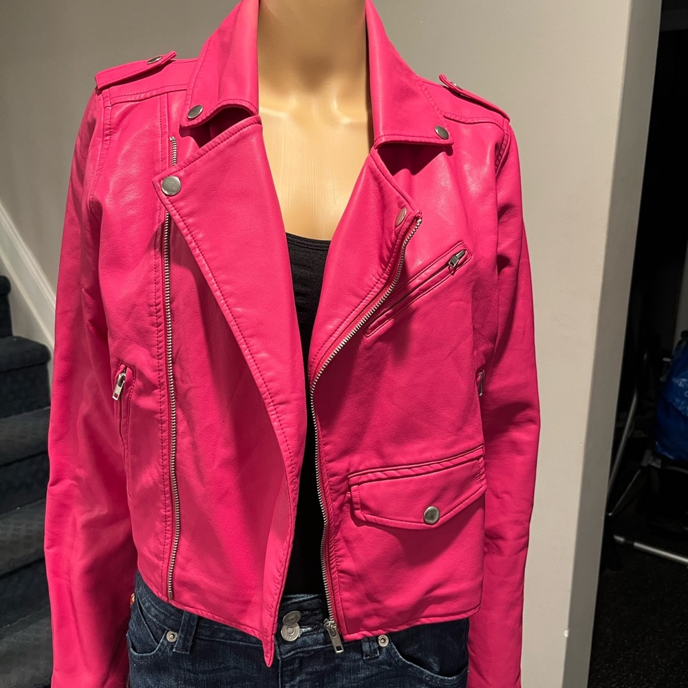 Shinestar Vibrant Pink faux Leather moto Jacket